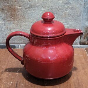 Vintage Cordoba Red Ceramic Teapot & Lid Brown Trim